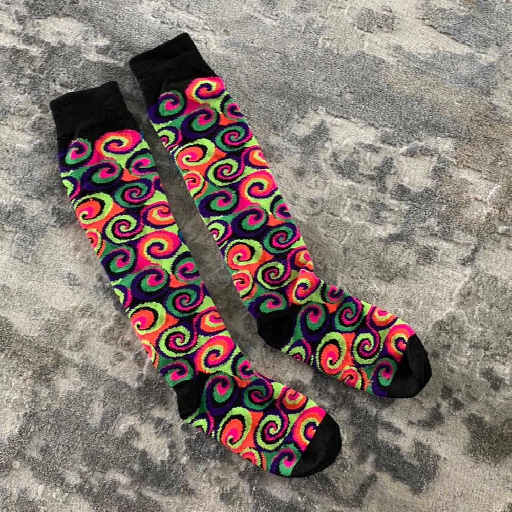 Neon rainbow spiral socks